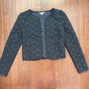 Rubbish Quilted Cottagecore Blue Ditsy Calico Floral Open Front Jacket, Size XXS